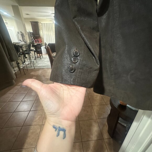 Men’s Wearhouse Genuine Leather Blazer Jacket Brown Size 46 – Classic 3-Button S - Picture 4 of 10